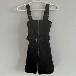 Black Denim Zip Up Mini Dress